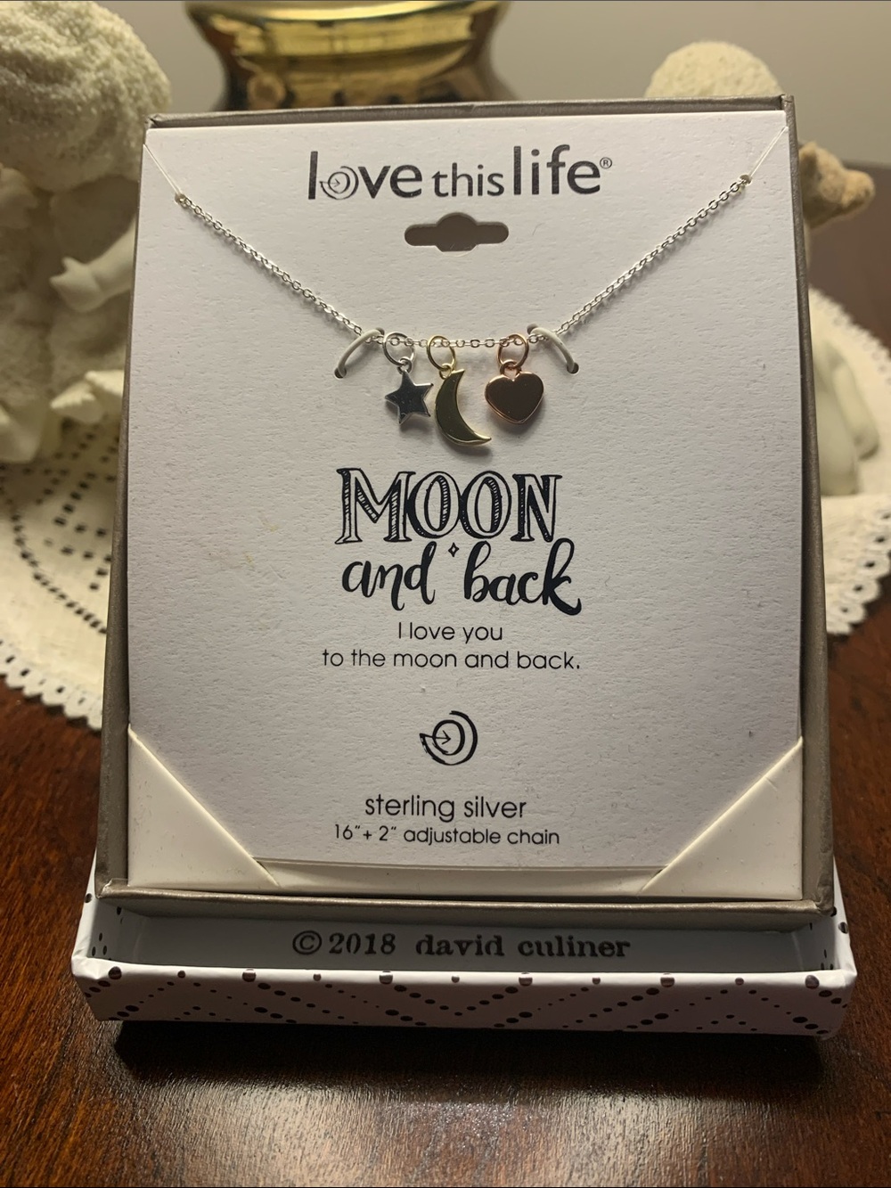 Love This Life Moon and Back Sterling Silver Charm Necklace - Silver